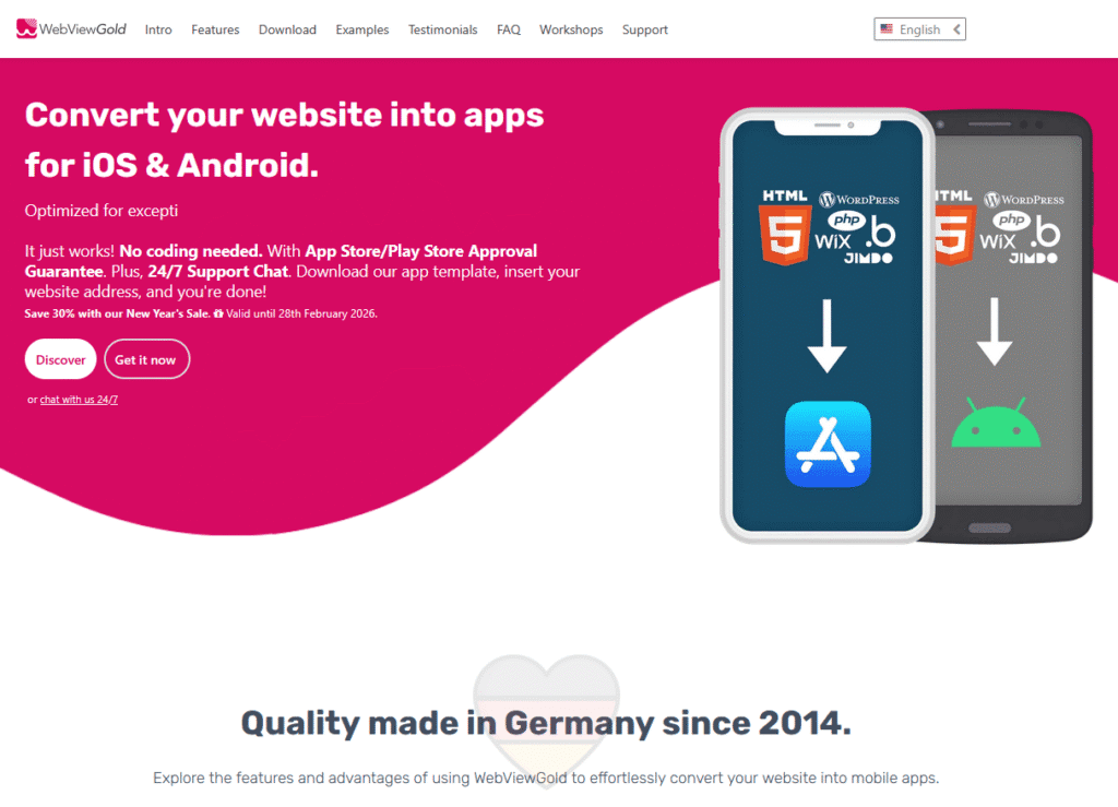 Convert your website into apps for iOS & Android